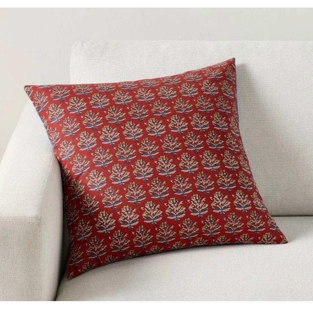 Pottery Barn Tillery Reversible Pillow Cover Red Floral Blue Geometric 20x20